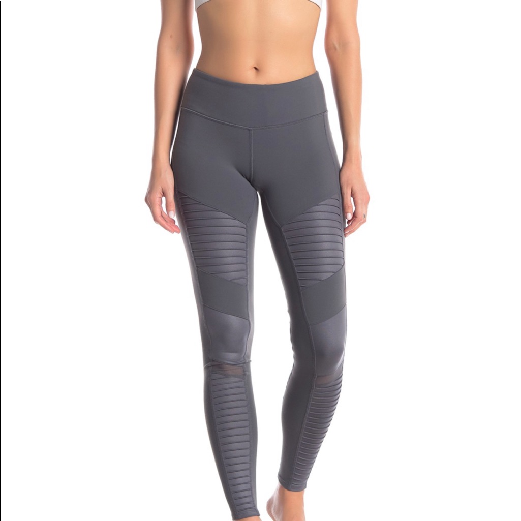 Alo Yoga Women's Gray Ribbed Panel Leggings